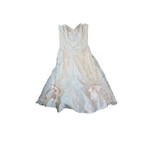 Vintage Alfred Angelo Women’s XS Peach Tea length Prom Dress USA Lace Formal